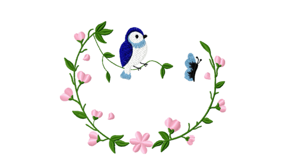 Bird and Butterfly Floral Embroidery