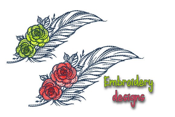 Floral Feather Machine Embroidery