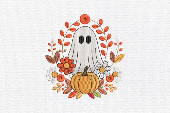 Floral Ghost Pumpkin Embroidery