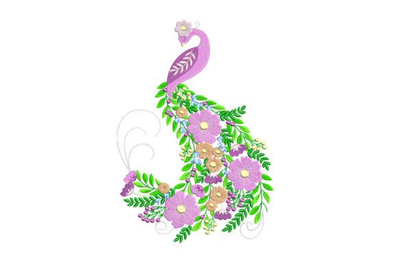 Floral Peacock Embroidery Design