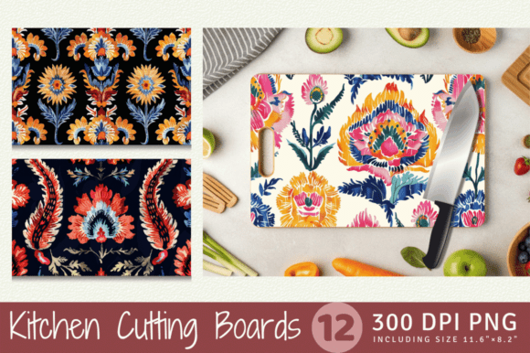 Ikat Embroidery Floral Cutting Boards Su